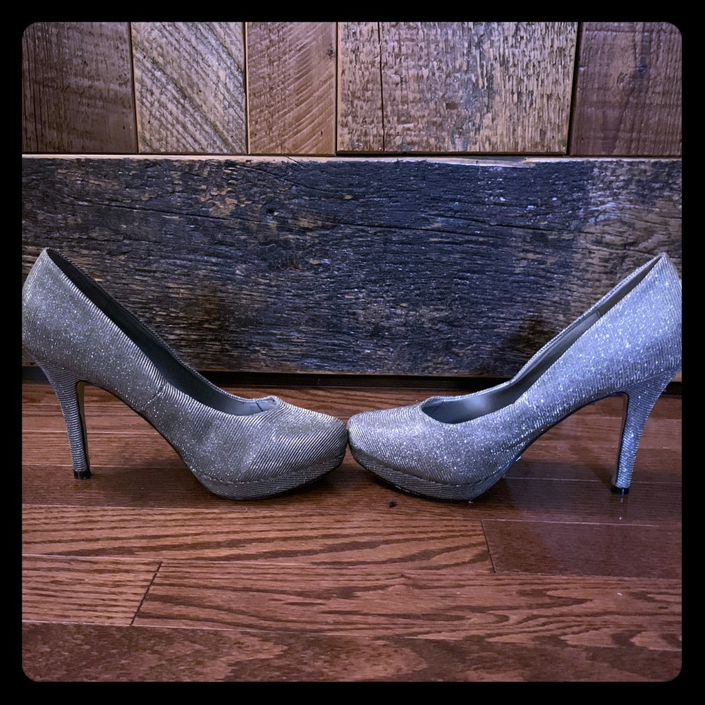 Silver shimmer / glitter heels